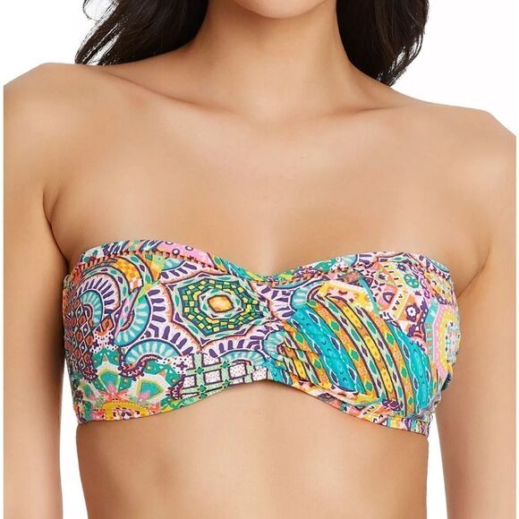 BLEU BY ROD BEATTIE Seriously Sunny Bandeau Bikini Top Multi swimsuit New - Picture 7 of 16